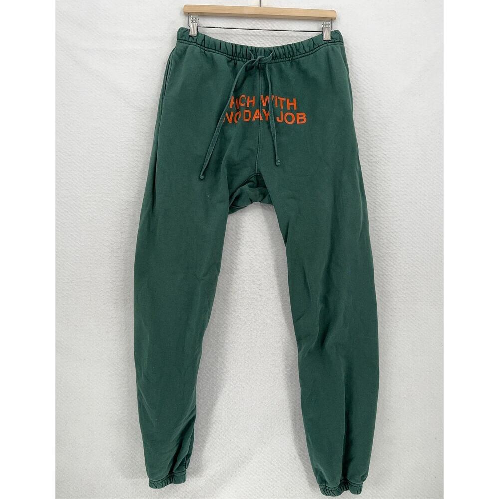 Icy Mens Green "Rich With No Day Job" Graphic Jogger Sweatpants Sz L